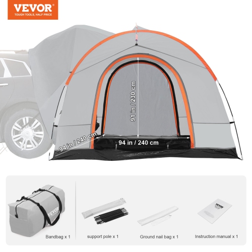 VEVOR 6-8 Person SUV Camping Tent, 8'-8' SUV Tent Attachment for Camping with Rain Layer and Carry Bag, PU2000mm Double Layer Truck Tent, Rear Tent