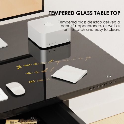 Electric Height Adjustable Standing Desk with Tempered Glass Top, 47.2"x23.6" Ergonomic Sit-Stand Desk with Drawer, Supports 110lbs