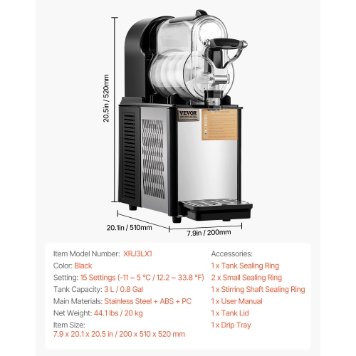 VEVOR 3L Commercial Slushy Machine, Single Tank Frozen Drink Machine, 12 Cups Stainless Steel Margarita Smoothie Frozen Drink Maker, Slushie Maker