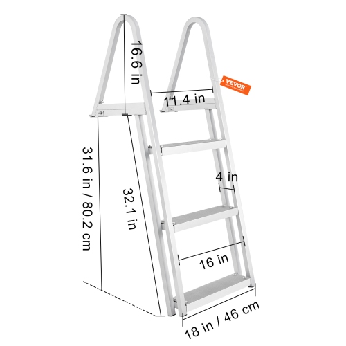VEVOR Dock Ladder, Removable 3 Steps, 350 lbs Load Capacity, Aluminum Alloy Pontoon Boat Ladder with 4'' Wide Step & Nonslip Mat, Easy to Install for