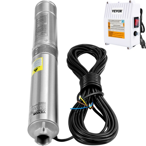 VEVOR Deep Well Submersible Pump, 1.5HP 115V/60Hz, 37gpm 276ft Head, with 33ft Cord & External Control Box, 4" Stainless Steel Water Pump for