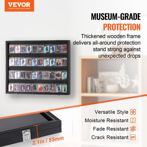 VEVOR 30.5x24.3x2.1 in 36 Graded Sports Card Display Case, Baseball Card Display Frame with 98% UV Protection Clear View PC Glass, Lockable Wall
