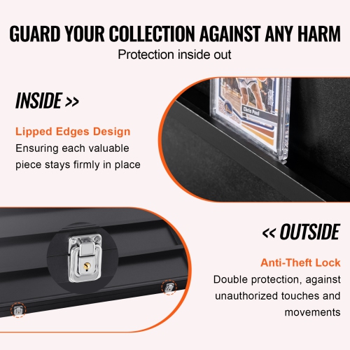 VEVOR 30.5x24.3x2.1 in 36 Graded Sports Card Display Case, Baseball Card Display Frame with 98% UV Protection Clear View PC Glass, Lockable Wall