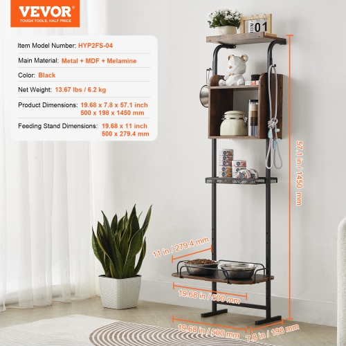 VEVOR Pet Feeding Station with Storage, Elevated Dog Bowls, Raised Dog Bowl Stand, Dog Food Storage and Feeder Station with Storage Shelves, for