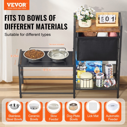 VEVOR Pet Feeding Station with Storage, Elevated Dog Bowls, Raised Dog Bowl Stand, Dog Food Storage and Feeder Station with Storage Shelves, for