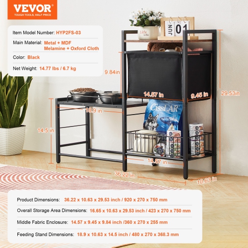 VEVOR Pet Feeding Station with Storage, Elevated Dog Bowls, Raised Dog Bowl Stand, Dog Food Storage and Feeder Station with Storage Shelves, for