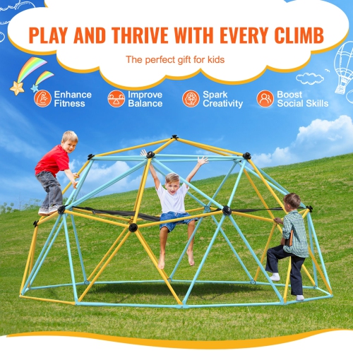 VEVOR Climbing Dome, for Kids 3 to 10 Years Old,10FT Geometric Dome Climber with Hammock and Swing, Jungle Gym Supports 750LBS, with Climbing Grip,