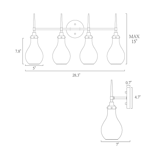 Uolfin 28.3-in 4-Light Black and Brass Gold with Clear Teardrop Glass Shade Modern/contemporary Bathroom Vanity light