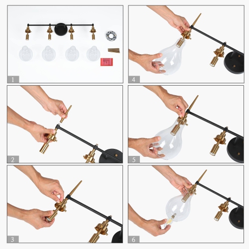 Uolfin 28.3-in 4-Light Black and Brass Gold with Clear Teardrop Glass Shade Modern/contemporary Bathroom Vanity light