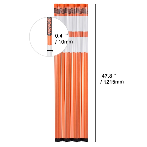 VEVOR 30 PCS 48 inch Driveway Markers, 0.31 inch Diameter, Orange Fiberglass Poles Snow Stakes with Reflective Tape, 12" Steel Drill Bit & Protection