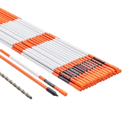 VEVOR 30 PCS 48 inch Driveway Markers, 0.31 inch Diameter, Orange Fiberglass Poles Snow Stakes with Reflective Tape, 12" Steel Drill Bit & Protection