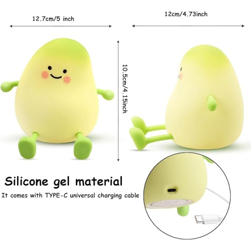 Rechargeable Night Light for Kids - Mango-Shaped Touch Control Lamp with 3-Level Brightness Adjustment, Eye Protection, 1200mAh Battery for Bedroom