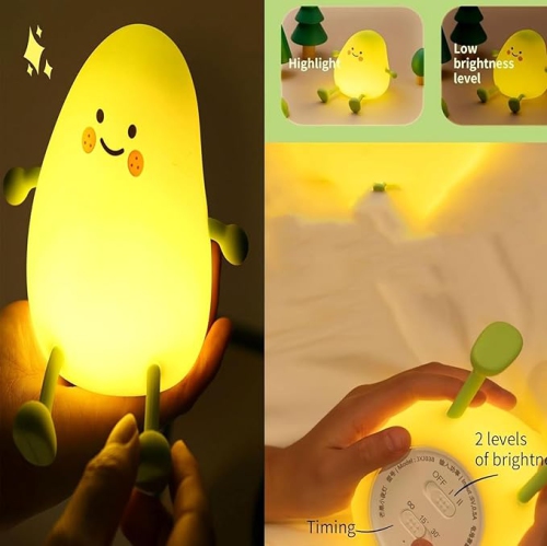 Rechargeable Night Light for Kids - Mango-Shaped Touch Control Lamp with 3-Level Brightness Adjustment, Eye Protection, 1200mAh Battery for Bedroom