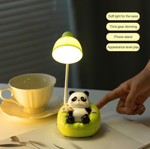 Desk Lamp for Kids Panda Night Light LED Desk Lamp USB Rechargeable Reading Lamp with Drawer Dimmable Panda Table Lamp for Kids' Room Bedroom Green