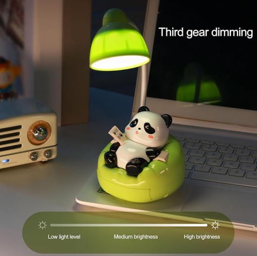 Desk Lamp for Kids Panda Night Light LED Desk Lamp USB Rechargeable Reading Lamp with Drawer Dimmable Panda Table Lamp for Kids' Room Bedroom Green