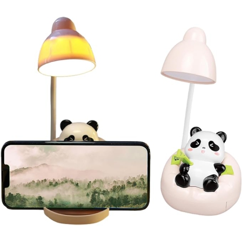 Desk Lamp for Kids Panda Night Light LED Desk Lamp USB Rechargeable Reading Lamp with Drawer Dimmable Panda Table Lamp for Kids' Room Bedroom Green