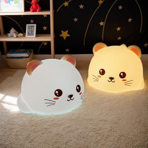 HTUTWOO  Cat Night Light for Kids, 1200Mah Rechargeable Lamp \w Touch Control, 3-Level Brightness Adjustable, Soft Bpa-Free Silicone Nursery