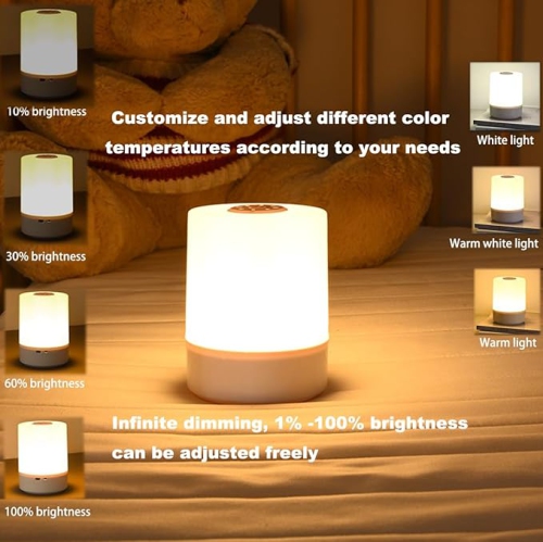 Touch Bedside Table Lamp,Changing Dimmable Table Lamp,Night Light for Kids,3 Colors LED Lamp with Warm White Lights,USB Rechargeable