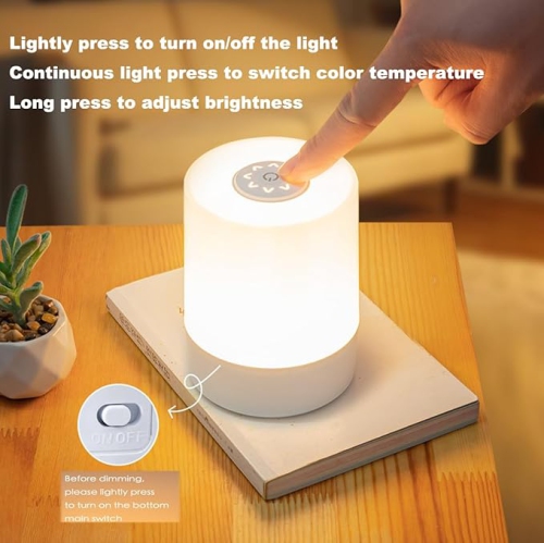 Touch Bedside Table Lamp,Changing Dimmable Table Lamp,Night Light for Kids,3 Colors LED Lamp with Warm White Lights,USB Rechargeable