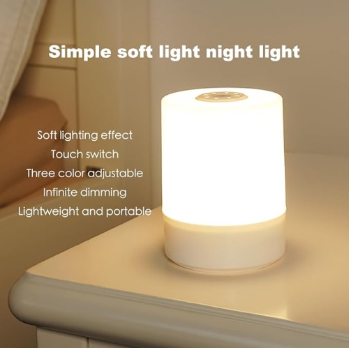 Touch Bedside Table Lamp,Changing Dimmable Table Lamp,Night Light for Kids,3 Colors LED Lamp with Warm White Lights,USB Rechargeable