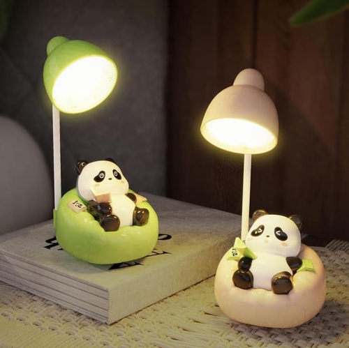 Desk Lamp for Kids Panda Night Light LED Desk Lamp USB Rechargeable Reading Lamp with Drawer Dimmable Panda Table Lamp for Kids' Room Bedroom Pink