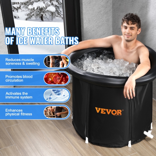 VEVOR 35.4"Lx30"H Ice Bath Tub, Cold Water Therapy Plunge Tub for Athlete, Portable Outdoor Ice Barrel Plunge Pool for Recovery, 98 Gal Inflatable