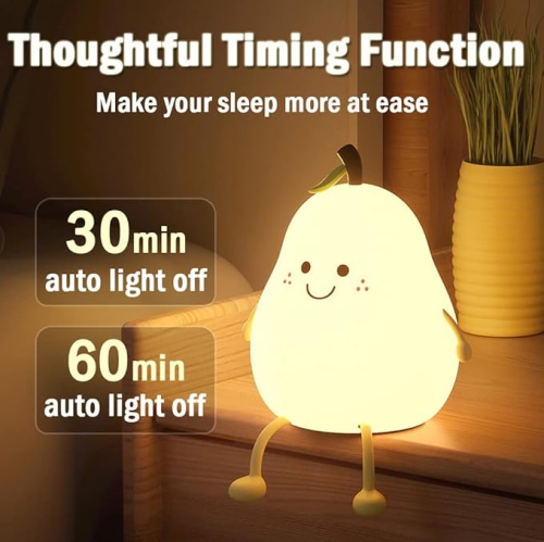 Veilleuse pour enfants&nbsp;: adorable lampe en silicone en forme de poire pour bébé, lampe Fruit LampLight pour garçons et filles, veilleuse
