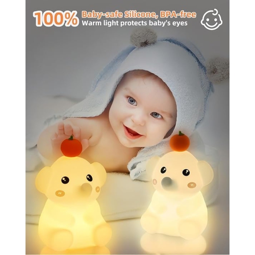 LED Elephant Night Light, Cute Squishy Elephant Lamp for Baby Nursery, Rechargeable Dimmable Kids Lamps for Bedrooms Boys Girls