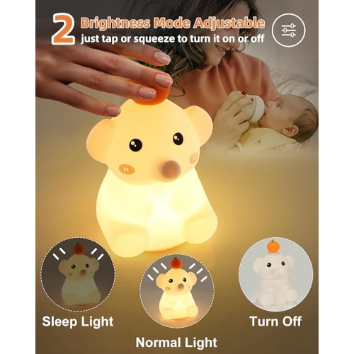 LED Elephant Night Light, Cute Squishy Elephant Lamp for Baby Nursery, Rechargeable Dimmable Kids Lamps for Bedrooms Boys Girls