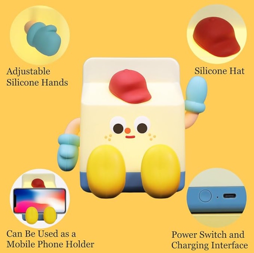 Milk Box Squishy Night Light, USB Rechargeable Silicone Night Light Cute Squishy Lamp 3 Modes Adjustable Brightness Kawaii Squishy Light LED Decor