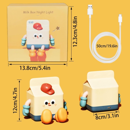 Milk Box Squishy Night Light, USB Rechargeable Silicone Night Light Cute Squishy Lamp 3 Modes Adjustable Brightness Kawaii Squishy Light LED Decor