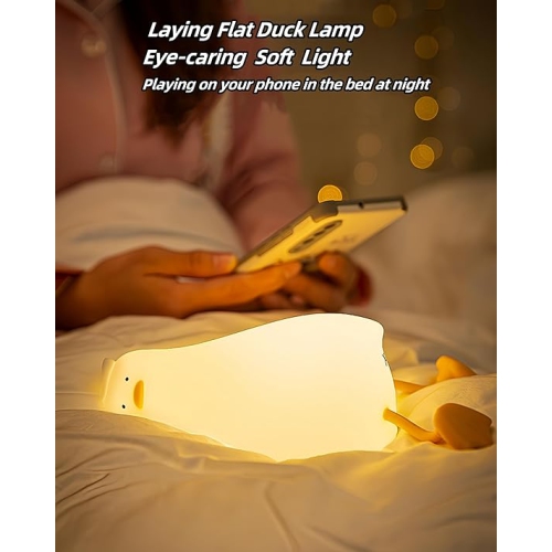 Lazy Duck Night Light, Cute Duck Lamp, Squishy Night Light for Kids Room with 30 Minutes Timer, Rechargeable LED Bedside Lamp for Bedroom, Living Room
