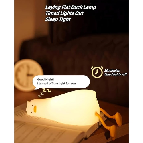 Lazy Duck Night Light, Cute Duck Lamp, Squishy Night Light for Kids Room with 30 Minutes Timer, Rechargeable LED Bedside Lamp for Bedroom, Living Room