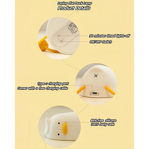 Lazy Duck Night Light, Cute Duck Lamp, Squishy Night Light for Kids Room with 30 Minutes Timer, Rechargeable LED Bedside Lamp for Bedroom, Living Room
