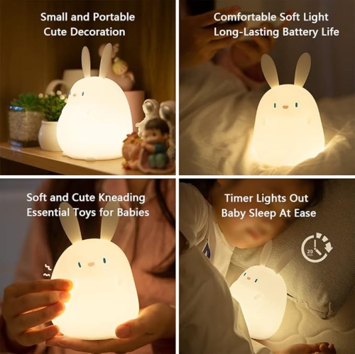 Night Light for Kids,Cute Silicone Nursery Bunny Lamp for Baby and Toddler,Animal NightLight for Bedroom,Kawaii Bedside Lamp for Kids Room