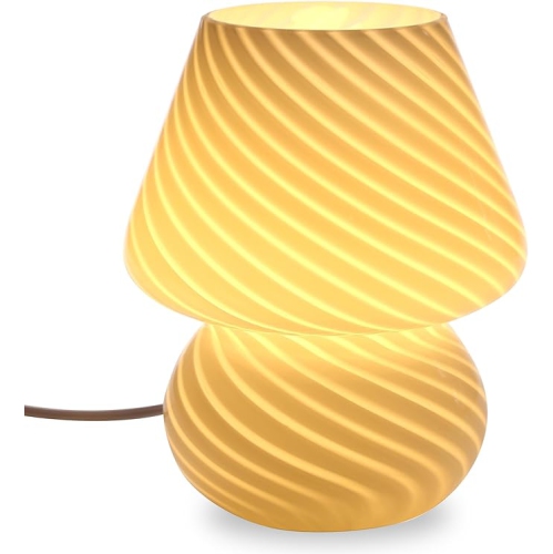 YOULIGHTS  Mushroom Lamp, Glass Table Bedside Translucent Murano Vintage Style Striped Small Night Light Swirl for Ambient, Kids, Bedroom, Living (Stripe