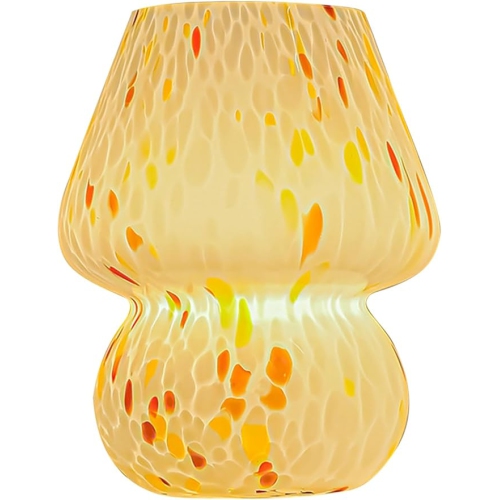 YOULIGHTS  Mushroom Lamp Glass Table Lamp Vintage Style Translucent Striped Night Light Dimmable Bedside Lamp \w 3 Color Modes for Bedroom(Multicolor)