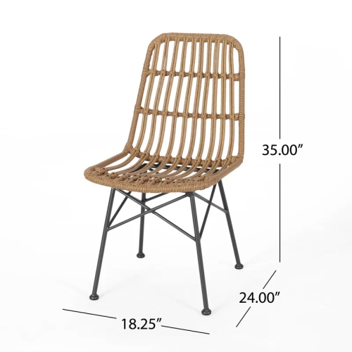 YOULIGHTS Outdoor Dining Side Chair, Patio Woven Rattan Chair, Polyester with Polyester Cushion, X-FRAME and Wrought Iron for Porch, Backyard and
