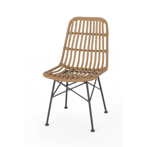 YOULIGHTS Outdoor Dining Side Chair, Patio Woven Rattan Chair, Polyester with Polyester Cushion, X-FRAME and Wrought Iron for Porch, Backyard and