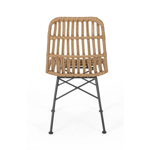YOULIGHTS Outdoor Dining Side Chair, Patio Woven Rattan Chair, Polyester with Polyester Cushion, X-FRAME and Wrought Iron for Porch, Backyard and