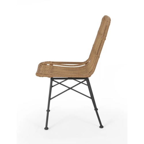 YOULIGHTS Outdoor Dining Side Chair, Patio Woven Rattan Chair, Polyester with Polyester Cushion, X-FRAME and Wrought Iron for Porch, Backyard and