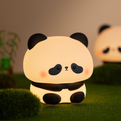 Cute Panda Night Light, LED Squishy Novelty Animal Night Lamp, Food Grade Silicone 3 Level Dimmable Breastfeeding Nursery Night Light for Room Decor