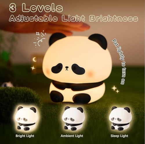 Cute Panda Night Light, LED Squishy Novelty Animal Night Lamp, Food Grade Silicone 3 Level Dimmable Breastfeeding Nursery Night Light for Room Decor
