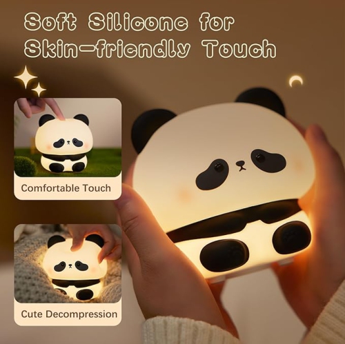 Cute Panda Night Light, LED Squishy Novelty Animal Night Lamp, Food Grade Silicone 3 Level Dimmable Breastfeeding Nursery Night Light for Room Decor