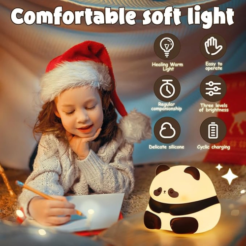 Cute Panda Night Light LED Silicone Squishy Animal Lamp for Nursery – for Boys and Girls – Fun Room Decor – Soft and Safe Breastfeeding Light