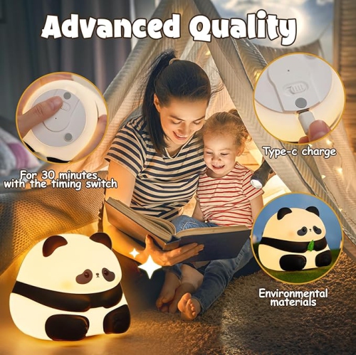 Cute Panda Night Light LED Silicone Squishy Animal Lamp for Nursery – for Boys and Girls – Fun Room Decor – Soft and Safe Breastfeeding Light