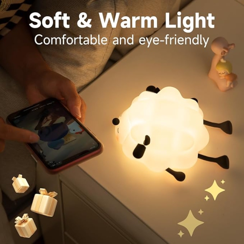 Rechargeable LED Night Light for Kids, 3-Level Dimmable Nursery Nightlight, Food Grade Silicone Squishy Lamp for Breastfeeding,Black
