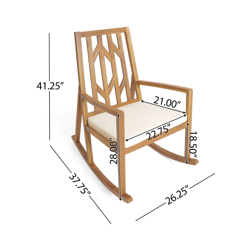 YOULIGHTS Acacia Wood Rocking Chair, Poly Rattan Chair with 5cm Cushion, Comes with Long Rocker for Porch, Backyard and Outdoor.
