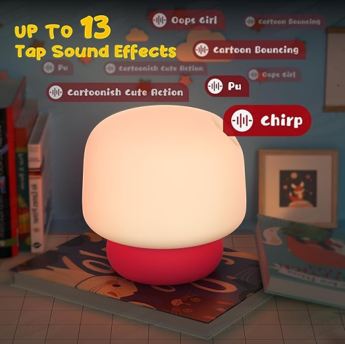 Mushroom Night Light for Kids with 13 Sound Effects Cute Mushroom Decor, Squishy Nursery Mushroom Lamp with Timer for Gift
