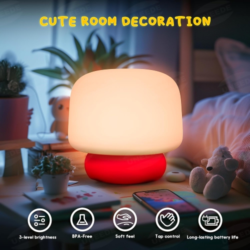 Mushroom Night Light for Kids with 13 Sound Effects Cute Mushroom Decor, Squishy Nursery Mushroom Lamp with Timer for Gift